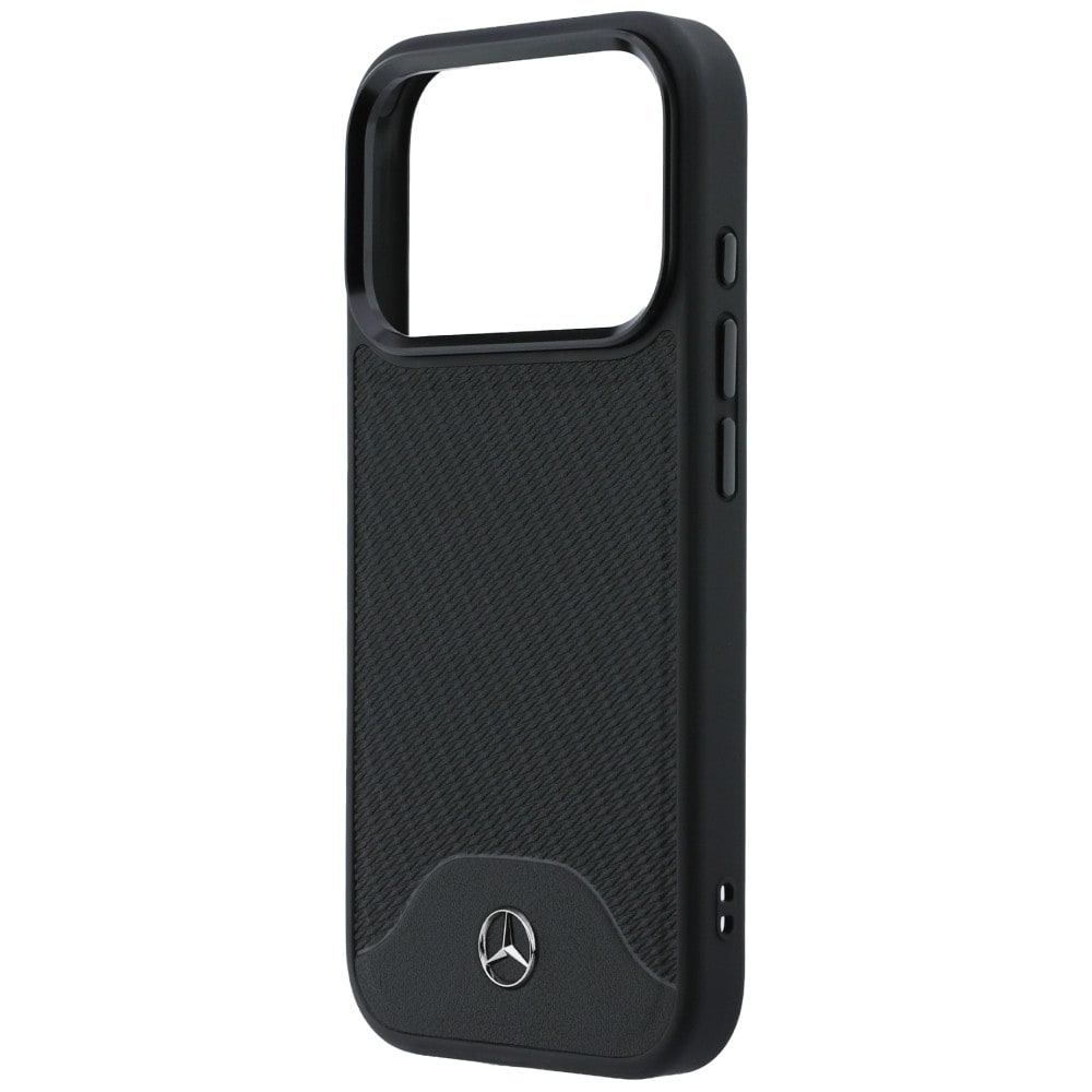 Mercedes-etui i læder med trælook og Curve MagSafe til iPhone 17 Pro Max – sort