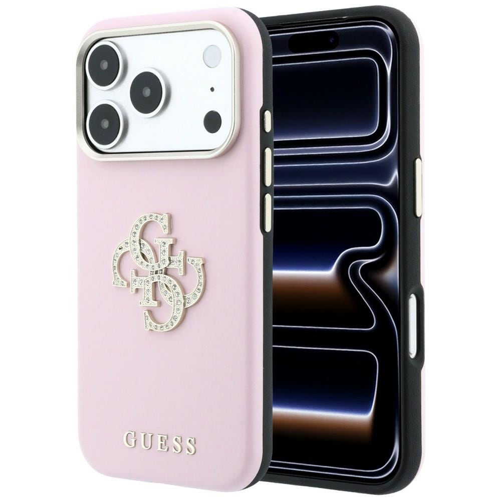 Guess Smooth & Big Strass Logo-fodral för iPhone 18 Pro / 17 Pro – Rosa