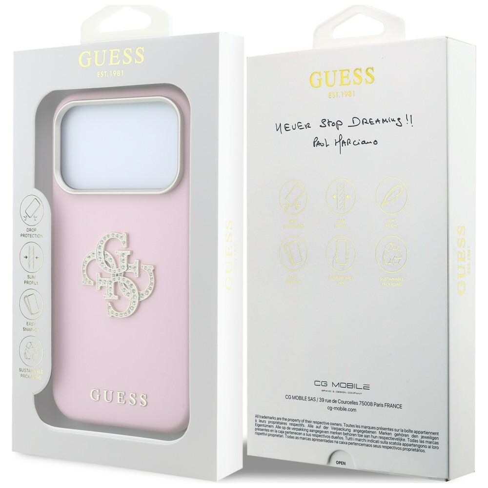 Guess Smooth & Big Strass Logo-etui til iPhone 18 Pro / 17 Pro – lyserød