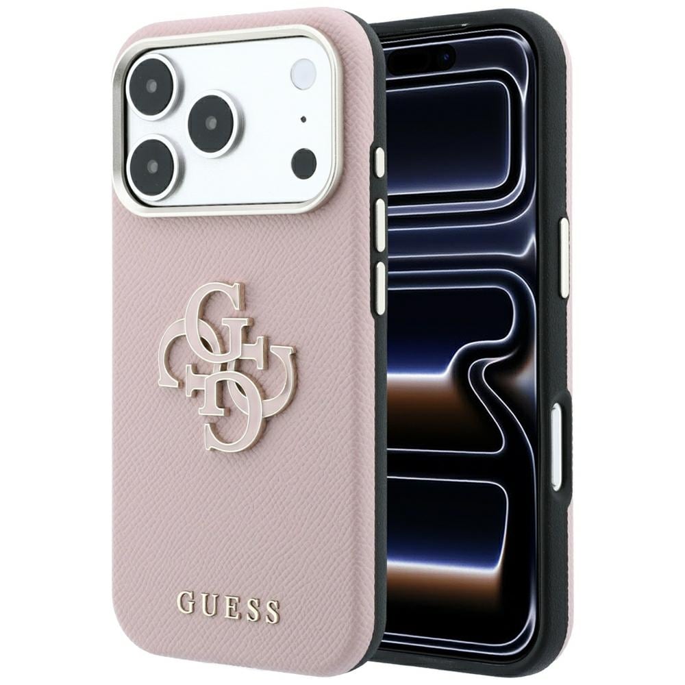 Guess-skal med strukturerad yta och stort logo-märke i harts för iPhone 18 Pro / 17 Pro – Rosa