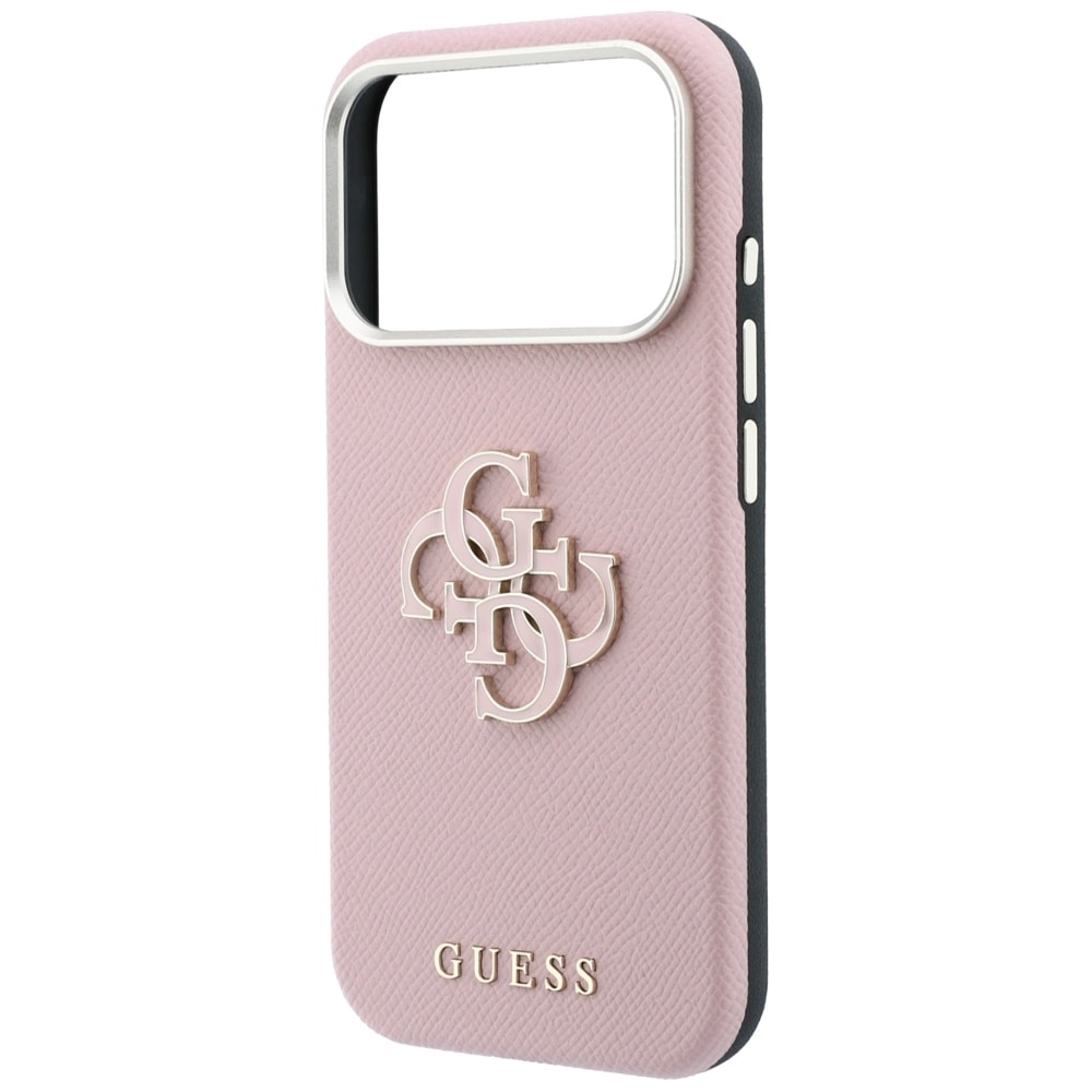 Guess-etui med struktur og stort logo i harpiks til iPhone 18 Pro / 17 Pro – lyserød