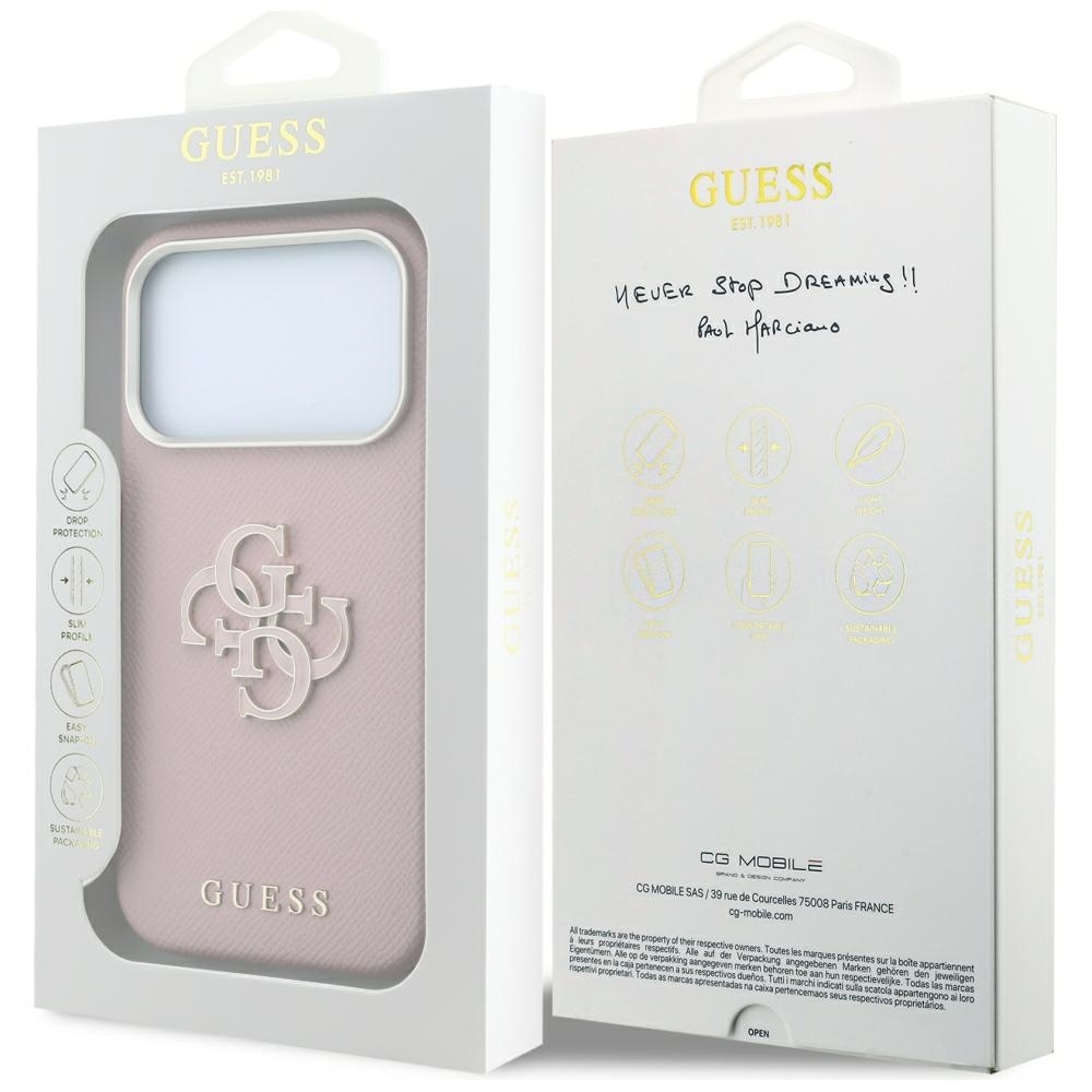 Guess-etui med struktur og stort logo i harpiks til iPhone 18 Pro / 17 Pro – lyserød