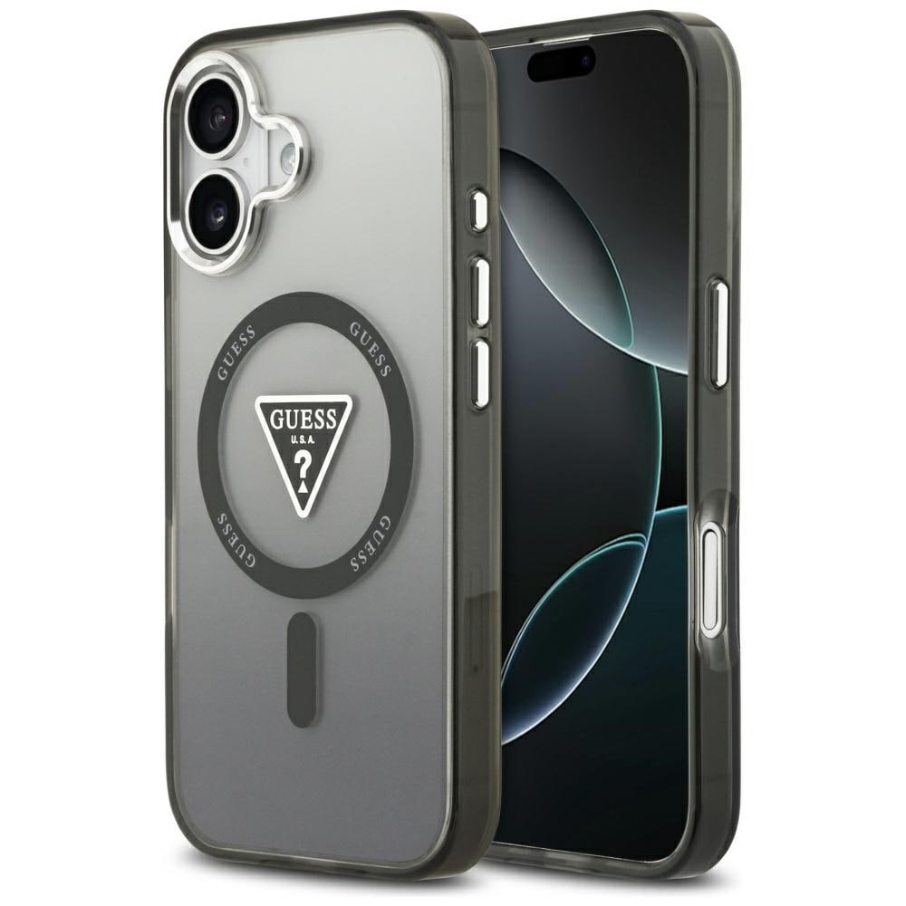 Guess IML-fodral med gradientmönster, triangel-logotyp och MagSafe för iPhone 17 – svart