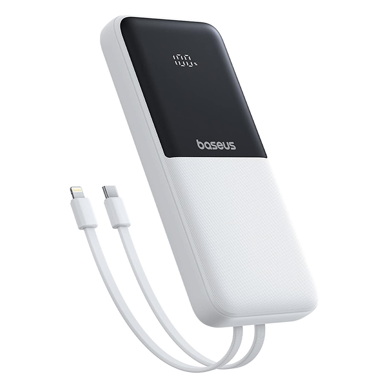 Baseus Lipow 10 000 mAh 22,5 W powerbank med två inbyggda kablar (USB-A–USB-C 3 A 20 cm) – vit