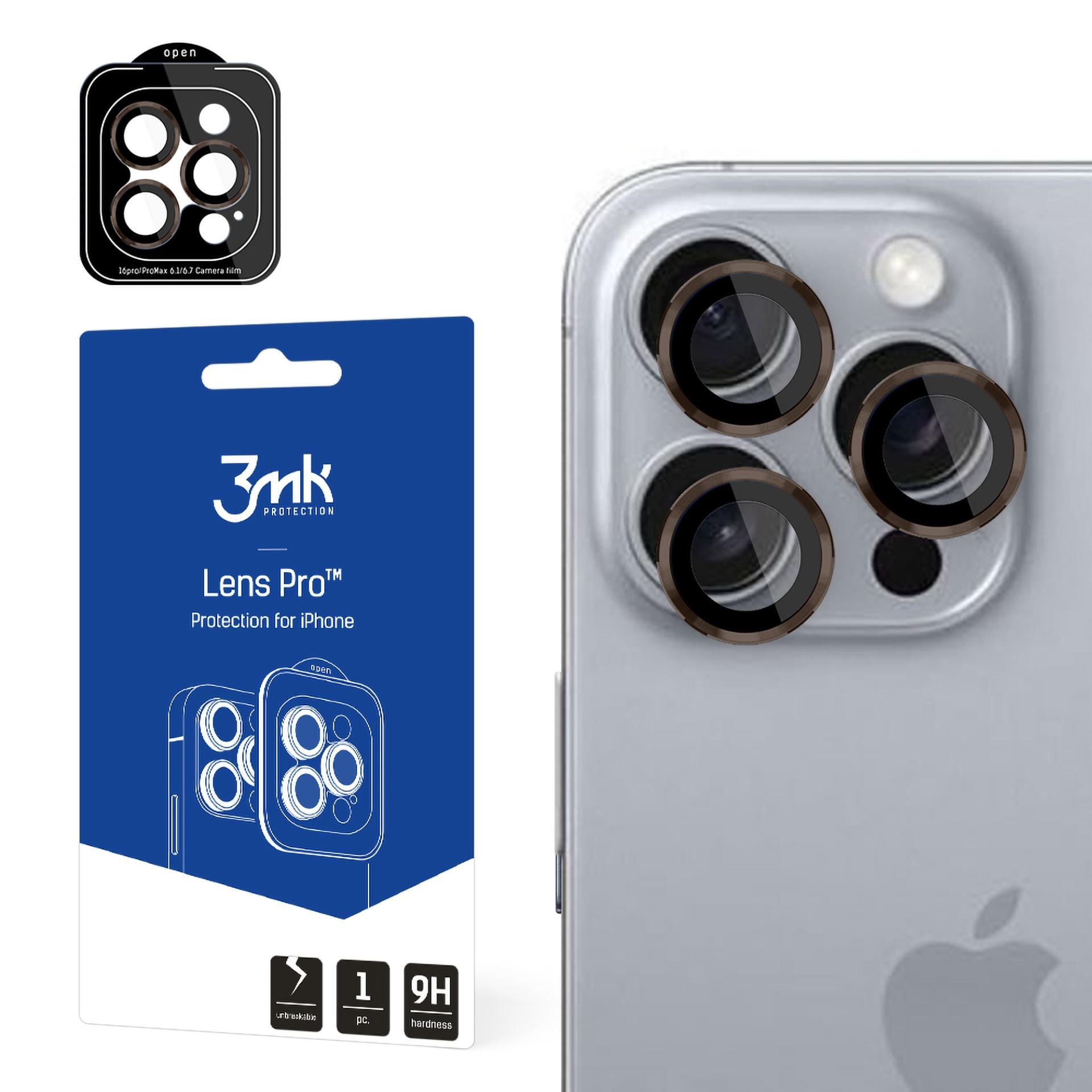3mk Lens Protection Pro-kameraskydd med brun ram för iPhone 16 Pro /16 Pro Max