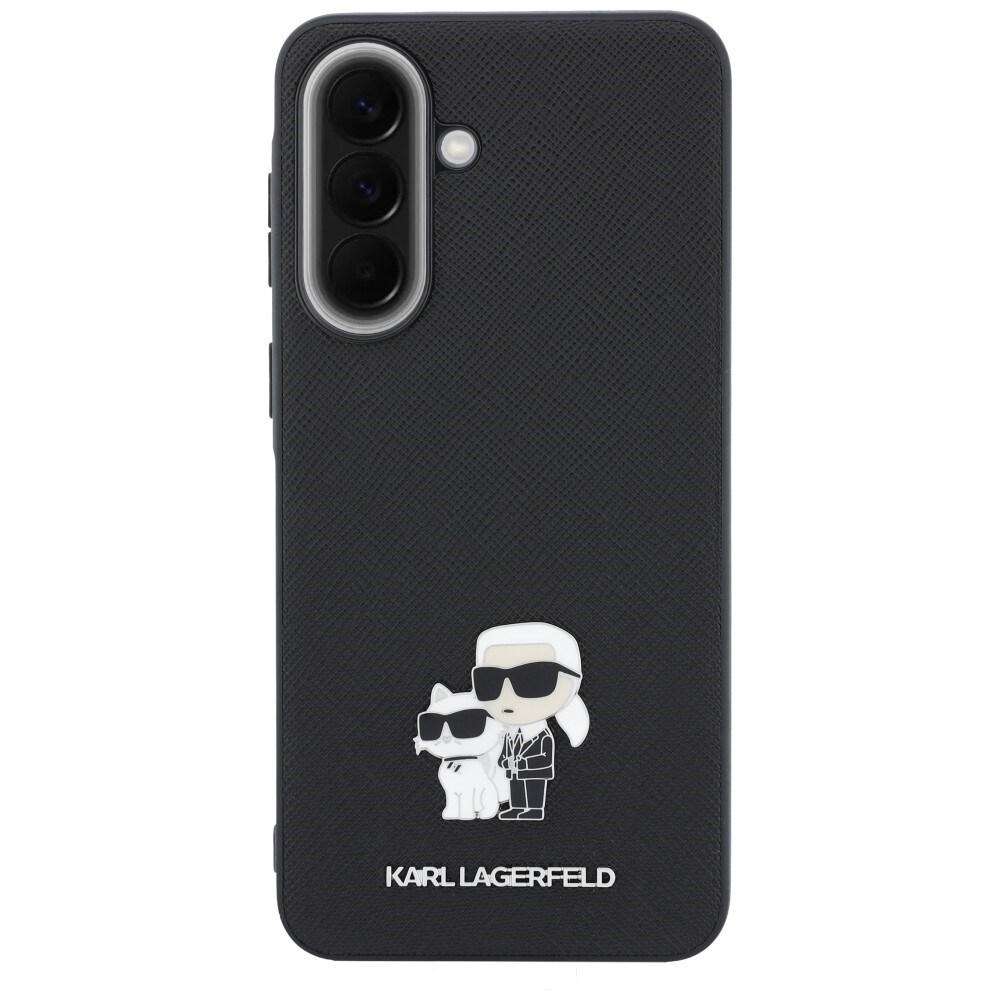 Karl Lagerfeld Saffiano-etui med K&C-logo i metal til Samsung Galaxy A57 5G – Sort