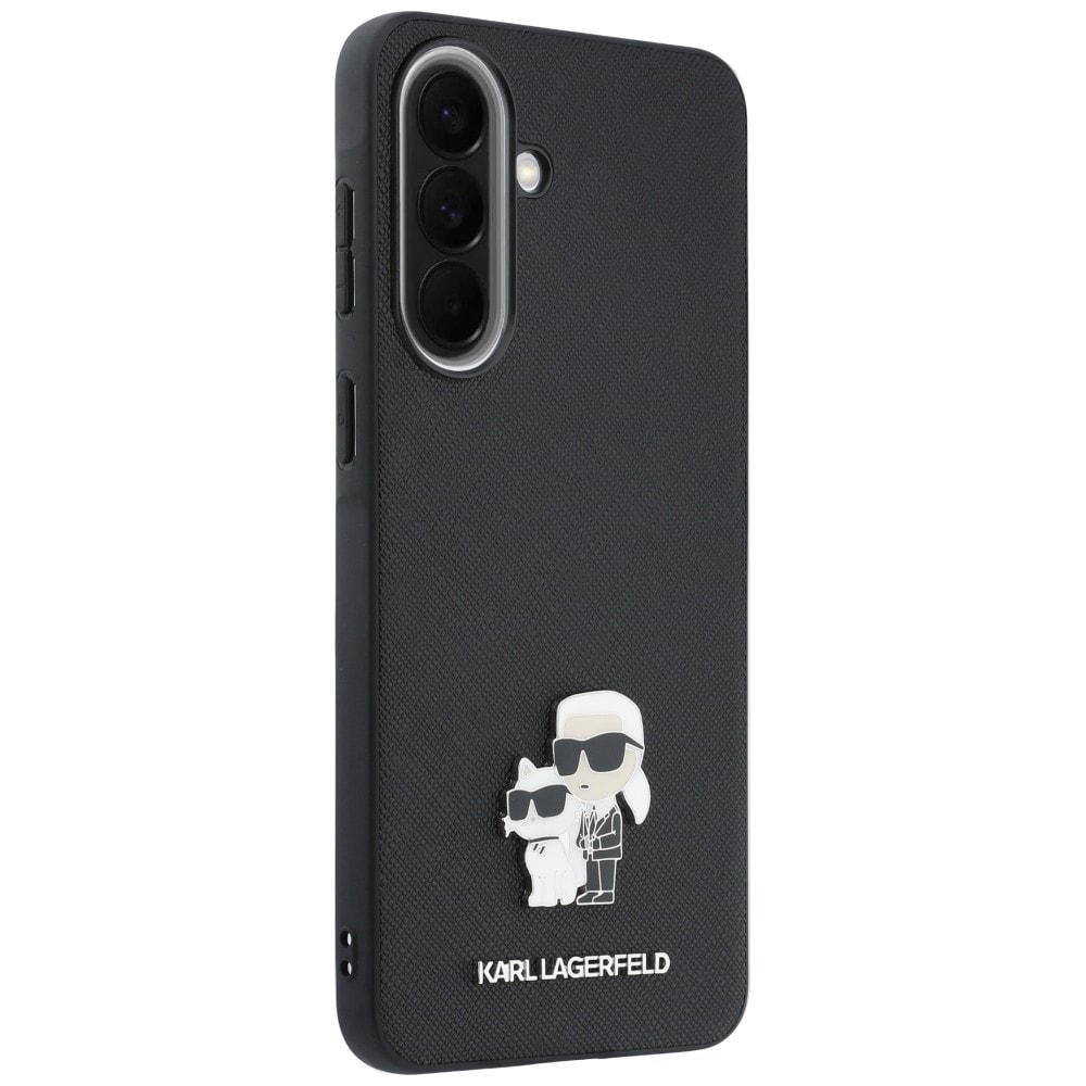 Karl Lagerfeld Saffiano-etui med K&C-logo i metal til Samsung Galaxy A57 5G – Sort