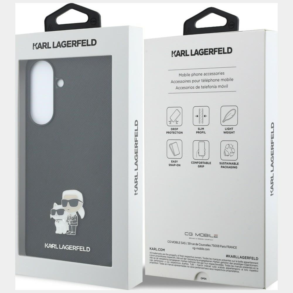 Karl Lagerfeld Saffiano-etui med K&C-logo i metal til Samsung Galaxy A57 5G – Sort
