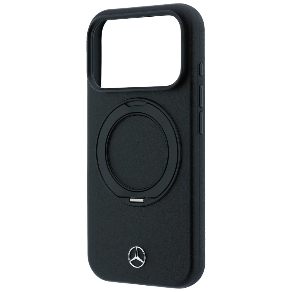 Mercedes læderetui med ringstativ og MagSafe til iPhone 18 Pro / 17 Pro – Sort