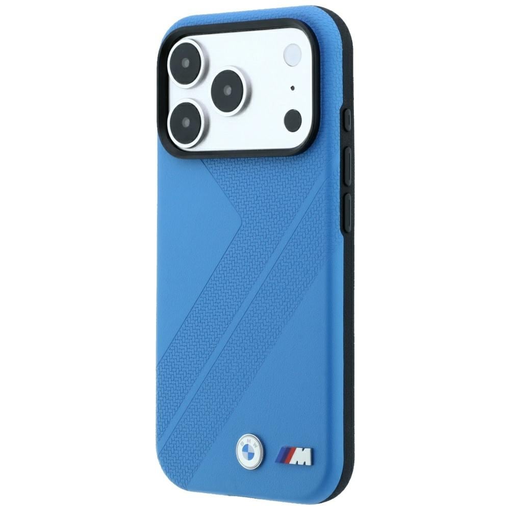 BMW M-dæk med banemotiv og metal-logo – MagSafe-etui til iPhone 18 Pro Max / 17 Pro Max – Blå