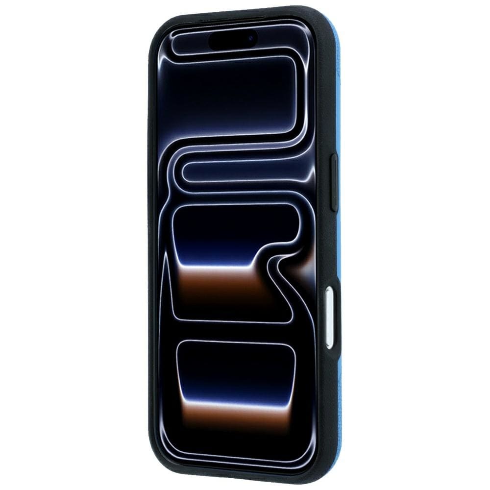BMW M-dæk med banemotiv og metal-logo – MagSafe-etui til iPhone 18 Pro Max / 17 Pro Max – Blå