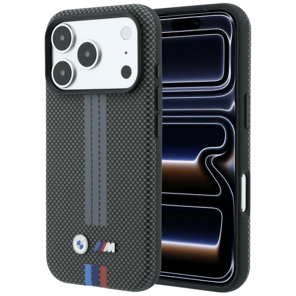 BMW M Quadrille MagSafe-fodral med trefärgat mönster i Kevlar för iPhone 18 Pro / 17 Pro – mörkgrå