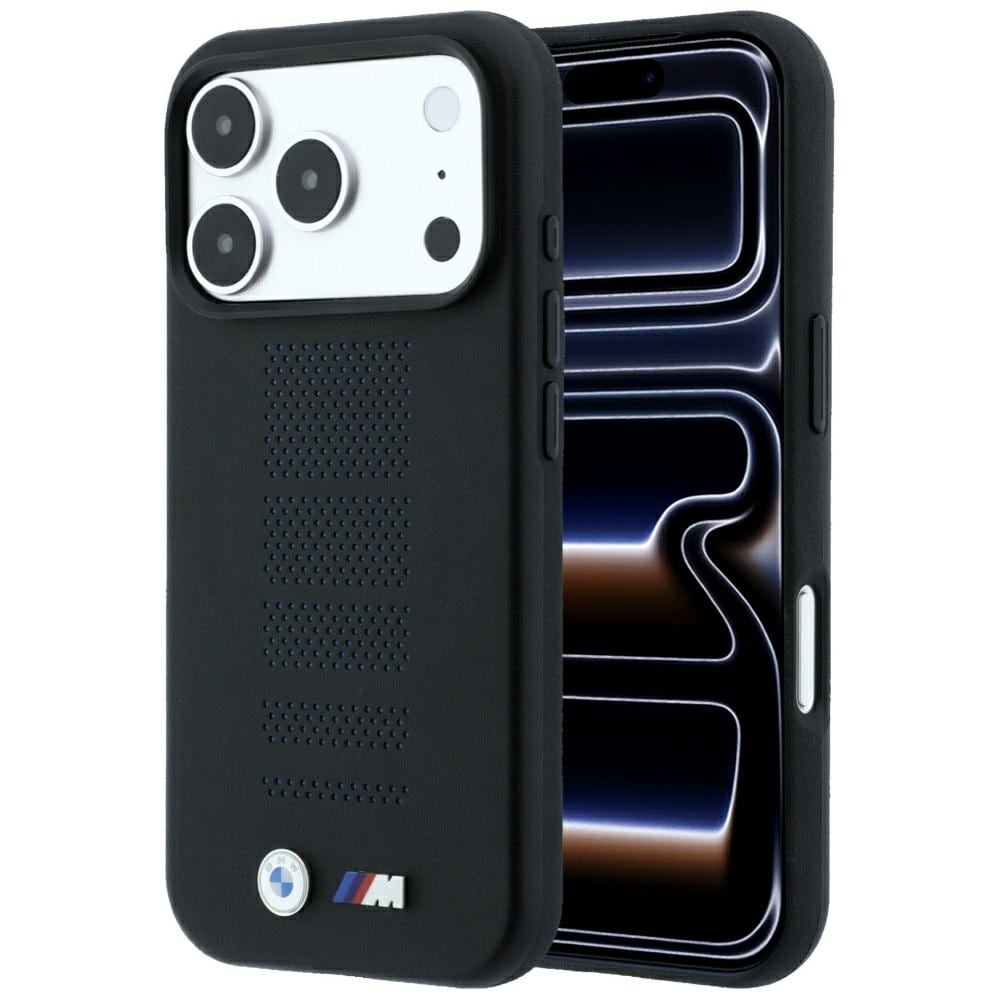 BMW M Blue Perfo Metal Logo MagSafe-fodral för iPhone 18 Pro Max / 17 Pro Max – Svart