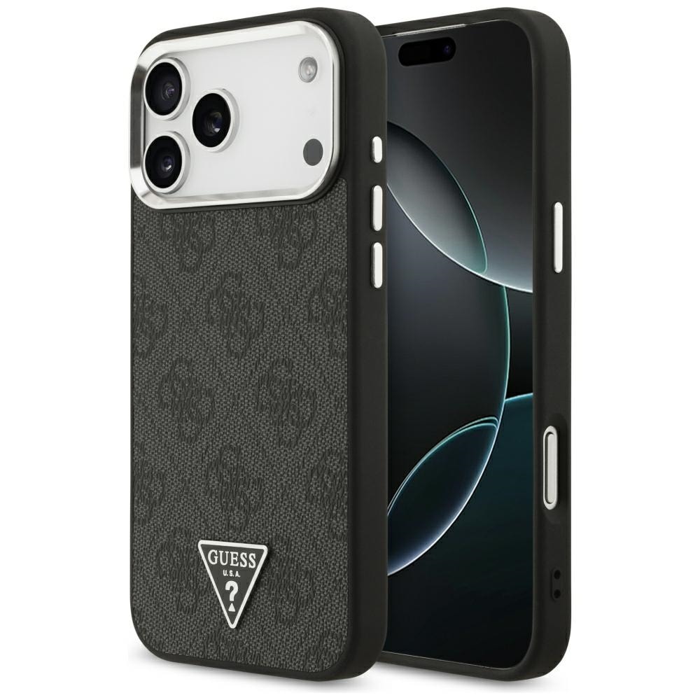Guess 4G Triangle Logo MagSafe-etui til iPhone 17 Pro Max / 18 Pro Max – Sort og sølv