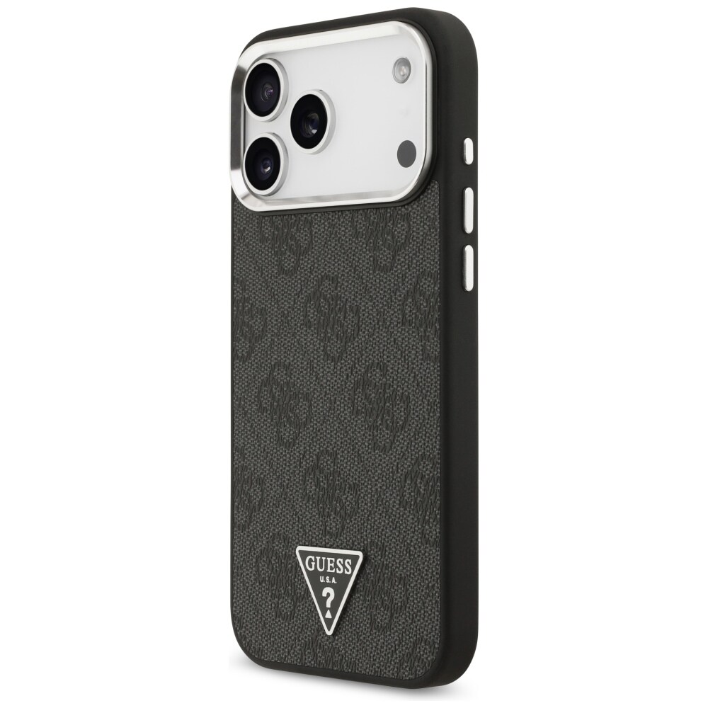 Guess 4G Triangle Logo MagSafe-etui til iPhone 17 Pro Max / 18 Pro Max – Sort og sølv