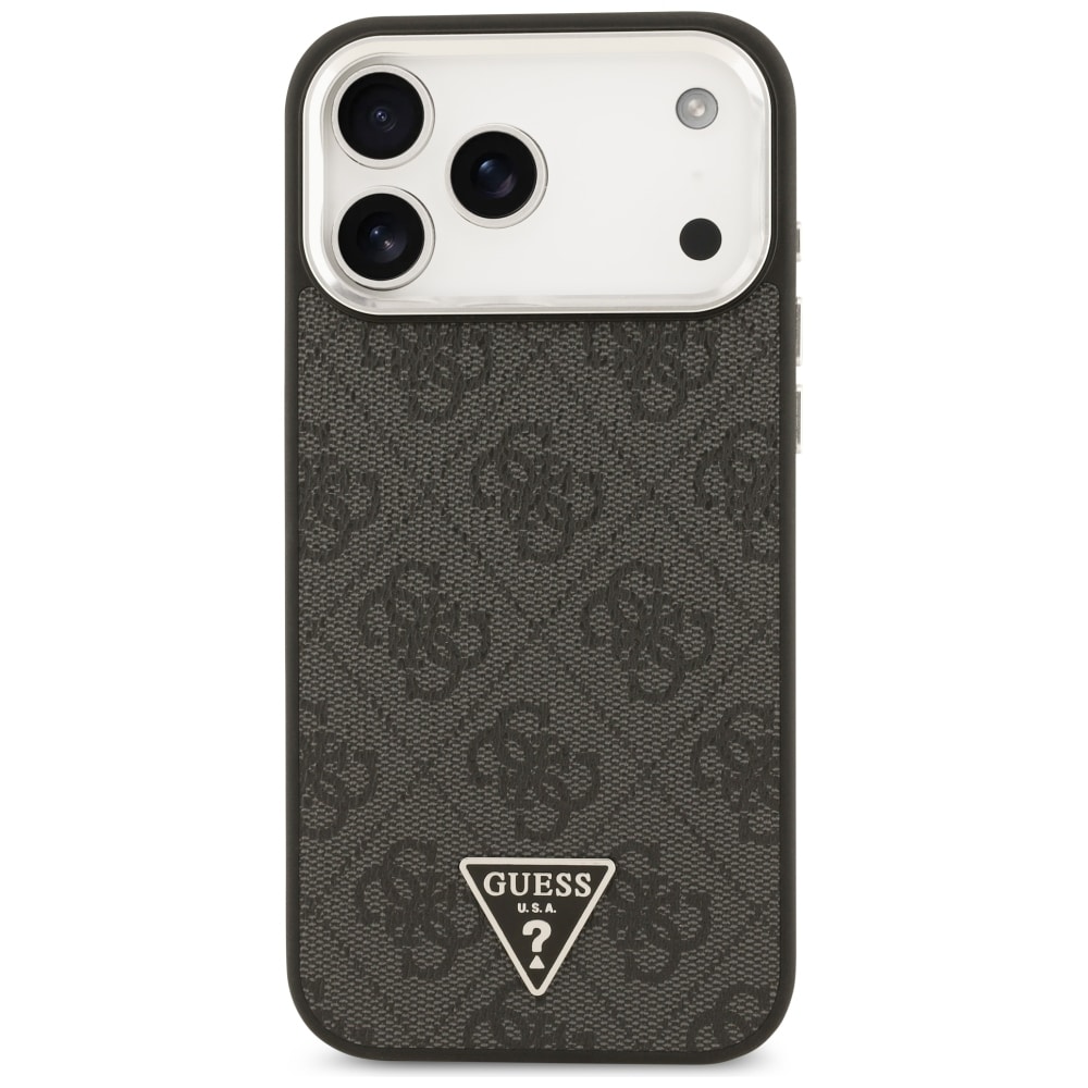 Guess 4G Triangle Logo MagSafe-etui til iPhone 17 Pro Max / 18 Pro Max – Sort og sølv