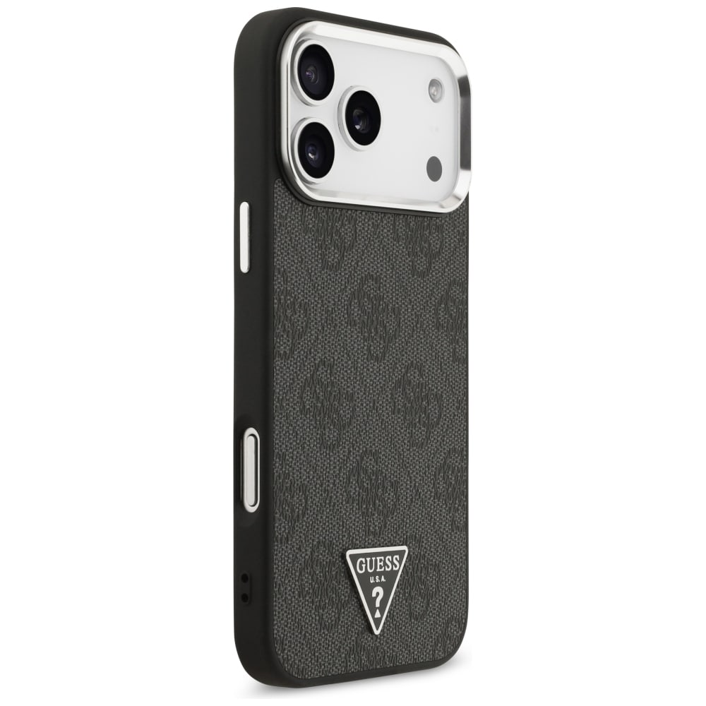 Guess 4G Triangle Logo MagSafe-etui til iPhone 17 Pro Max / 18 Pro Max – Sort og sølv