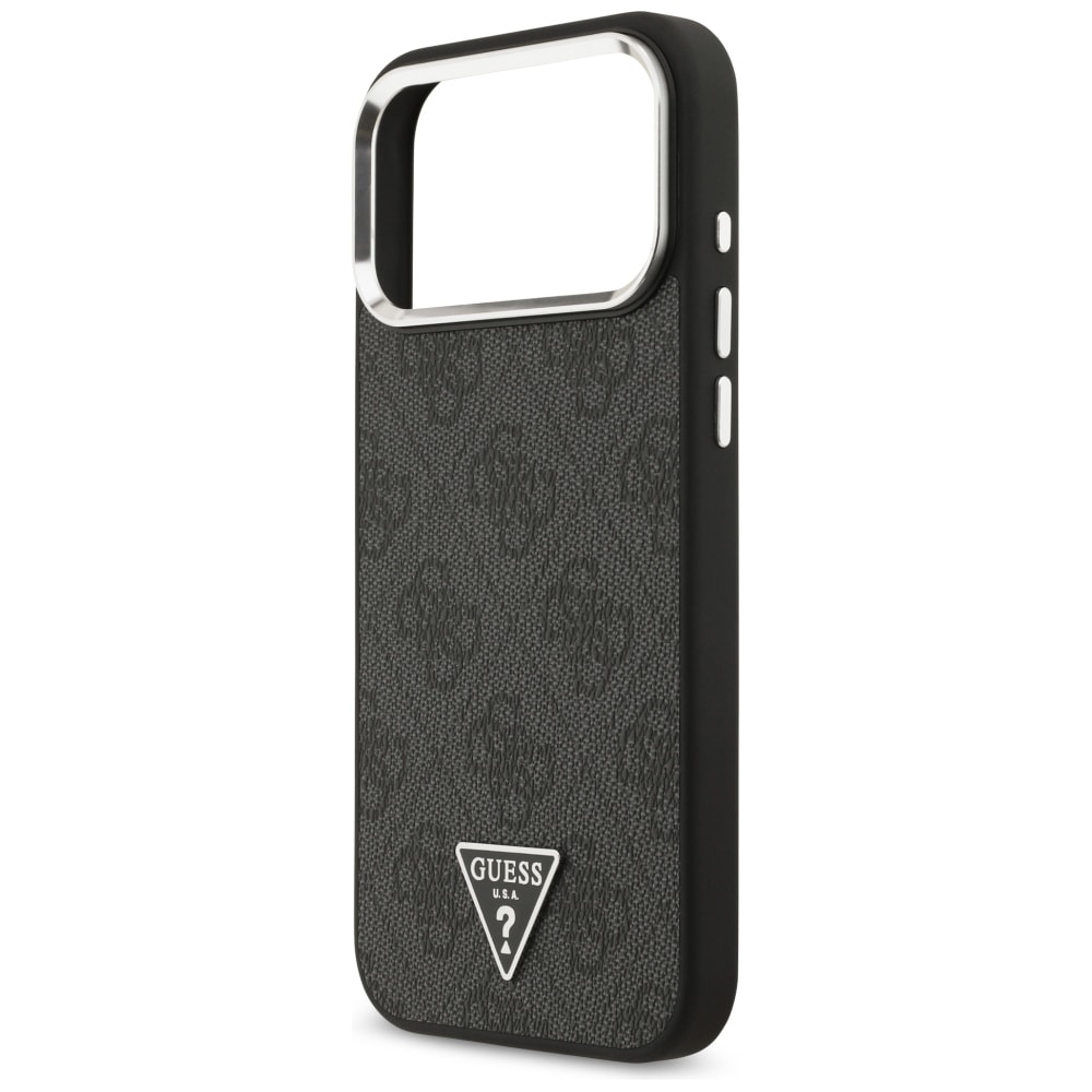 Guess 4G Triangle Logo MagSafe-etui til iPhone 17 Pro Max / 18 Pro Max – Sort og sølv