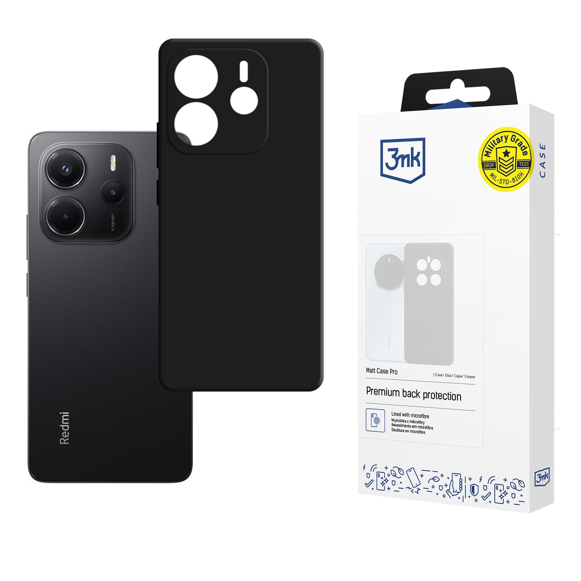 3mk Matt Case Pro-skal till Xiaomi Redmi Note 14 4G – matt svart