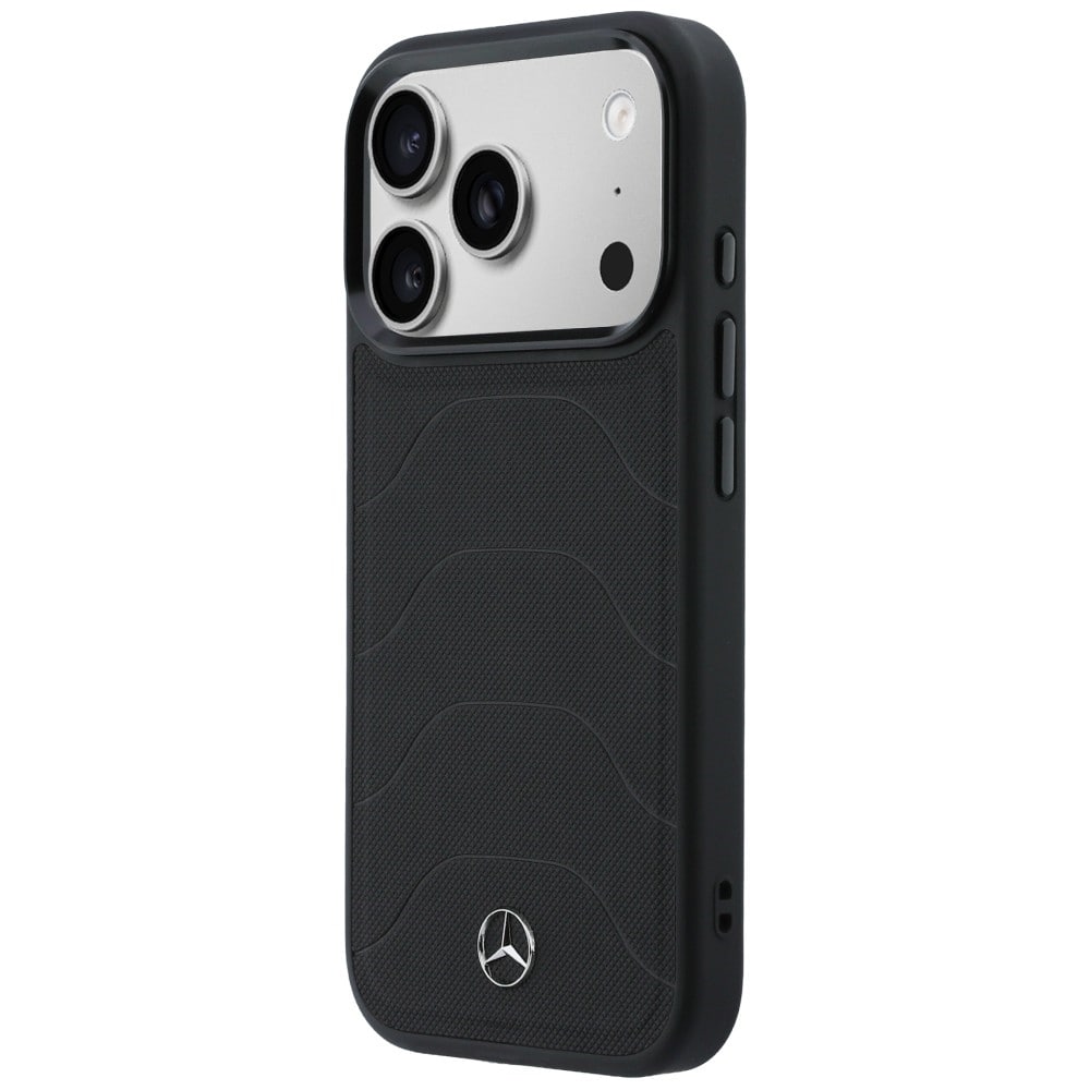 Mercedes læder-mesh-etui med sløjfe og MagSafe-funktion til iPhone 17 Pro Max – sort