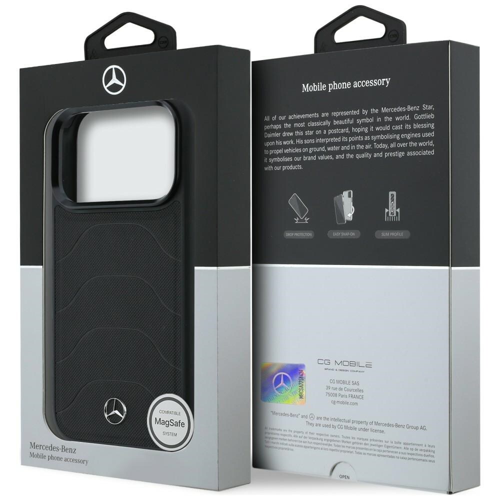 Mercedes læder-mesh-etui med sløjfe og MagSafe-funktion til iPhone 17 Pro Max – sort