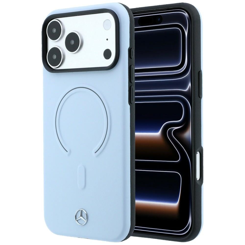 Mercedes 3D-fodral i läder med MagSafe för iPhone 18 Pro Max / 17 Pro Max – Blå