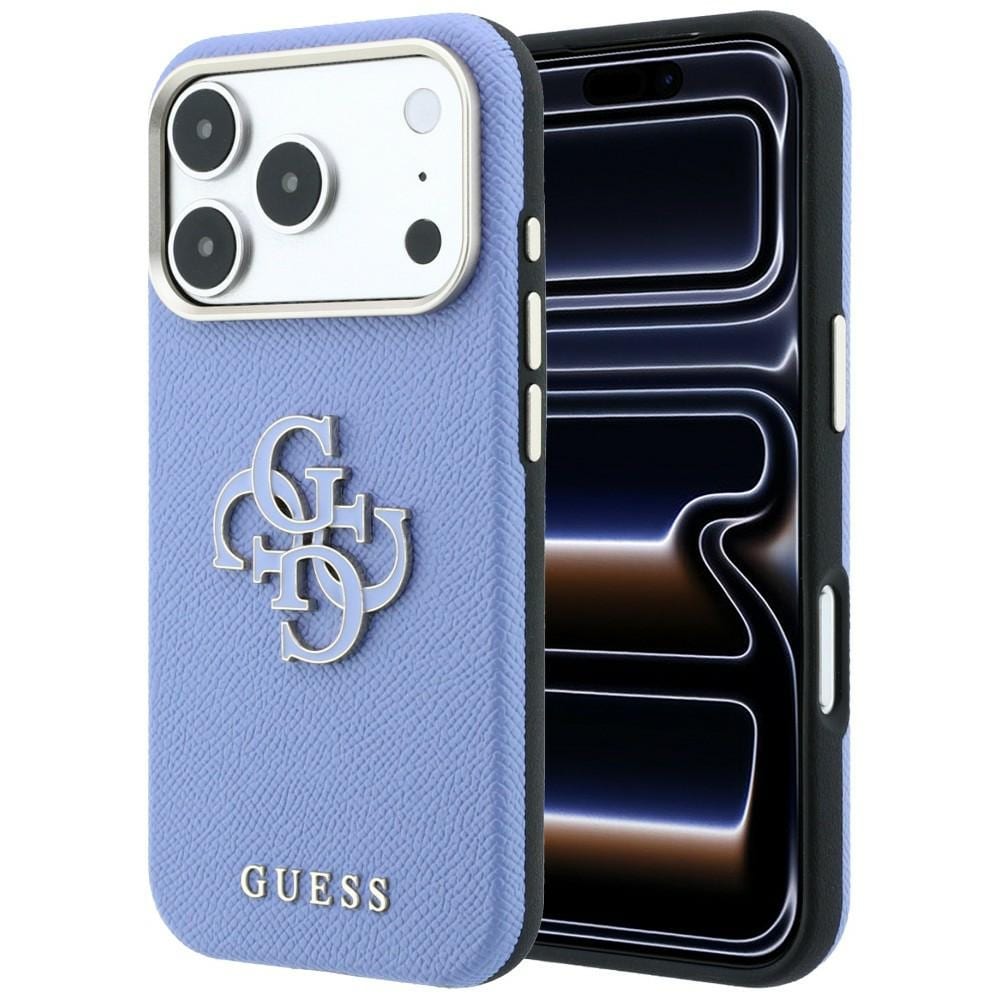Guess-fodral med strukturerad yta & stort logotypmärke i harts för iPhone 18/17 Pro Max – Blått