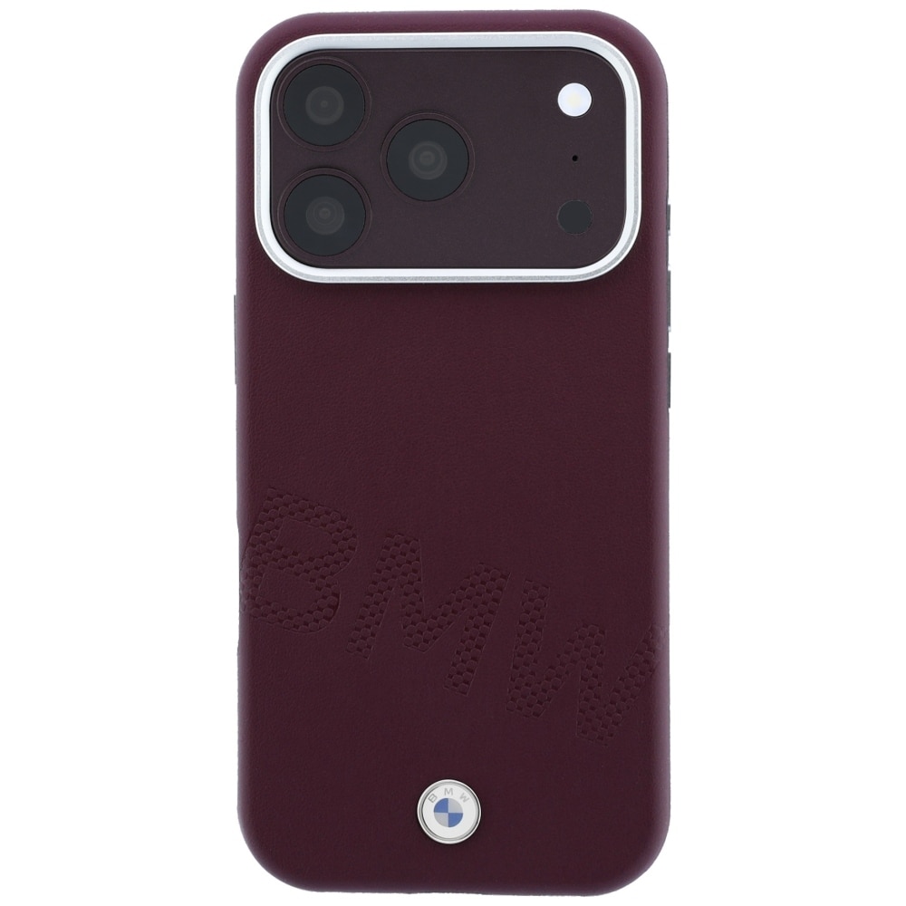 BMW-logo med skråtstillede, præget bogstaver – MagSafe-etui iPhone 17/18 Pro Max – burgunder