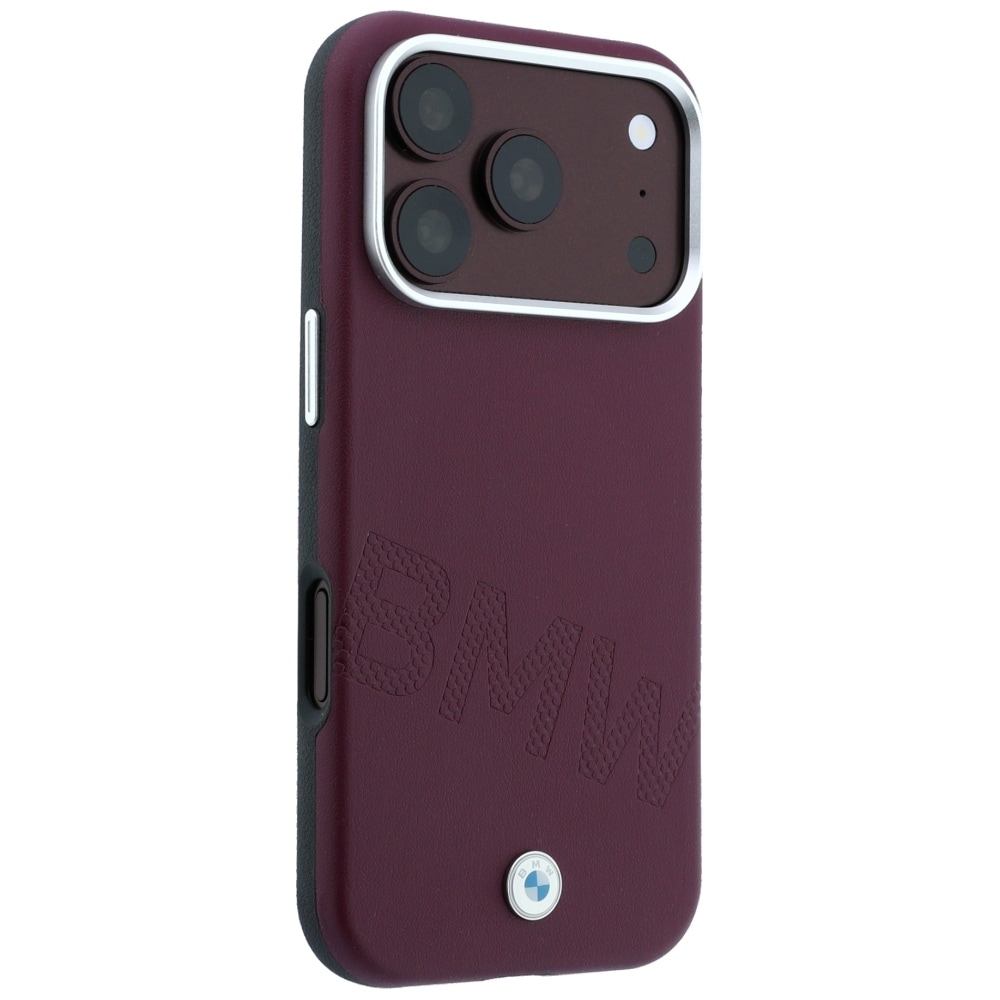 BMW-logo med skråtstillede, præget bogstaver – MagSafe-etui iPhone 17/18 Pro Max – burgunder