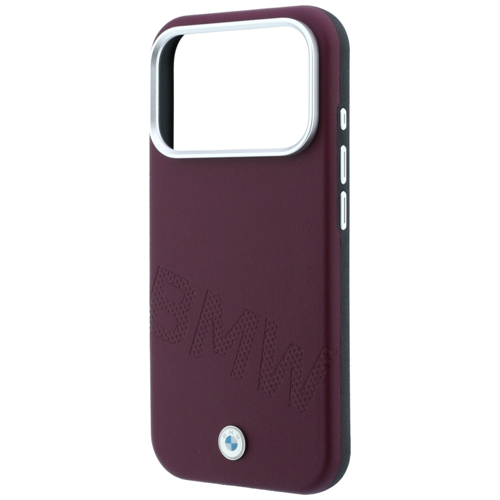 BMW-logo med skråtstillede, præget bogstaver – MagSafe-etui iPhone 17/18 Pro Max – burgunder