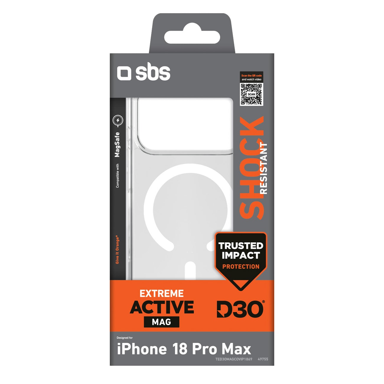 SBS D3O Active-etui til iPhone 18 Pro Max / 17 Pro Max – kompatibelt med MagSafe – gennemsigtigt