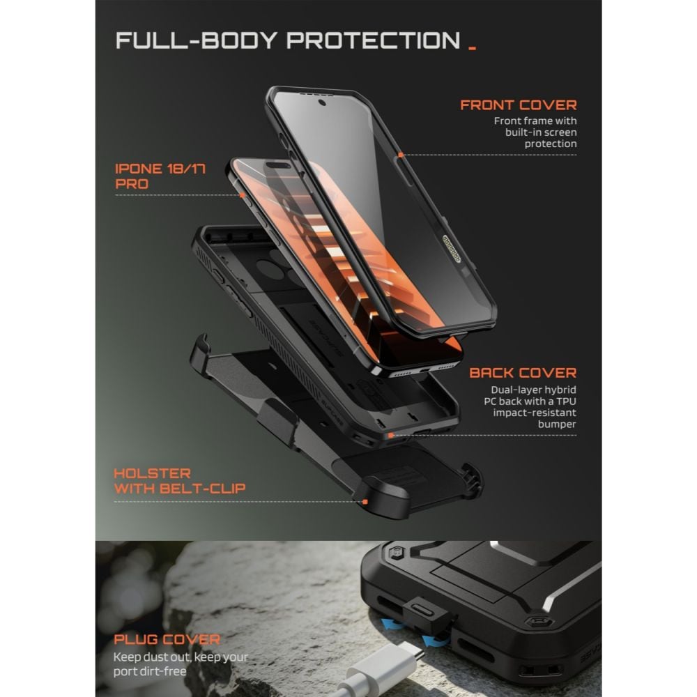 Supcase Unicorn Beetle Pro-etui til iPhone 18 Pro / 17 Pro – Sort