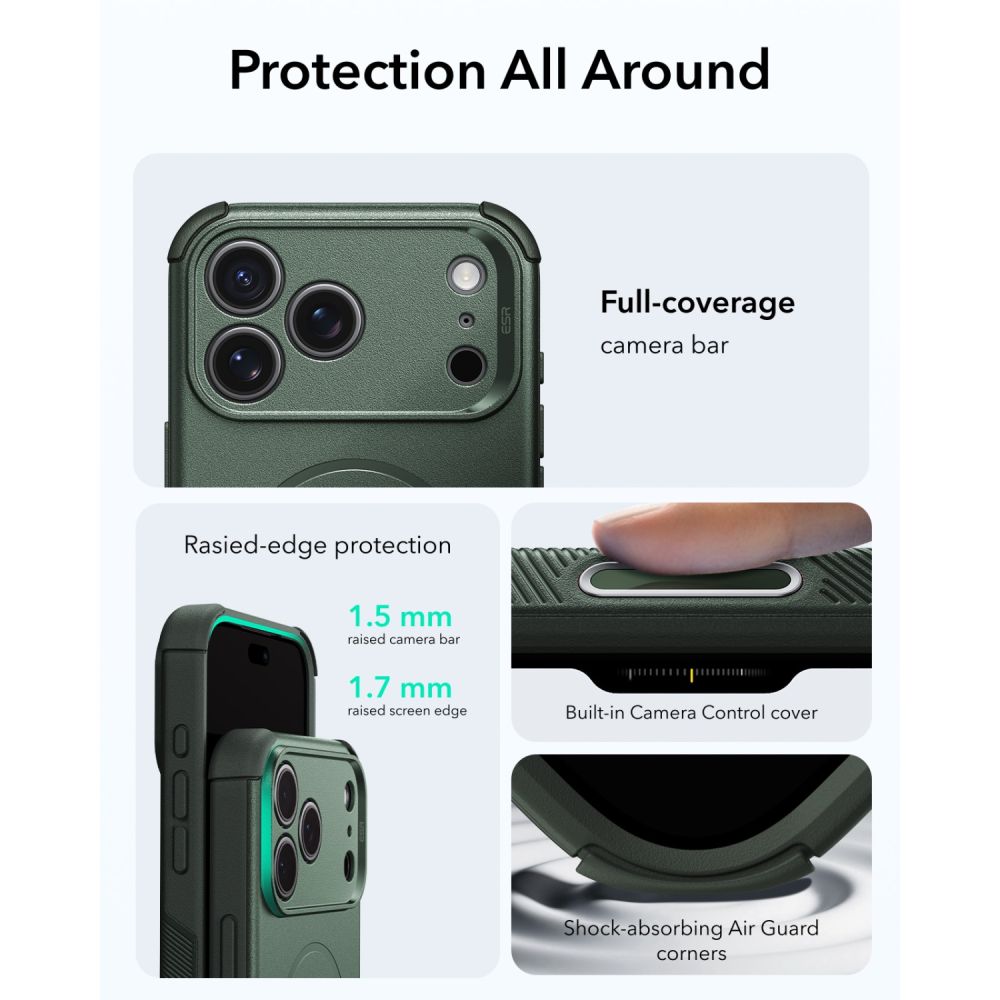 ESR Cyber Tough MagSafe-etui til iPhone 18 Pro / 17 Pro – Grøn