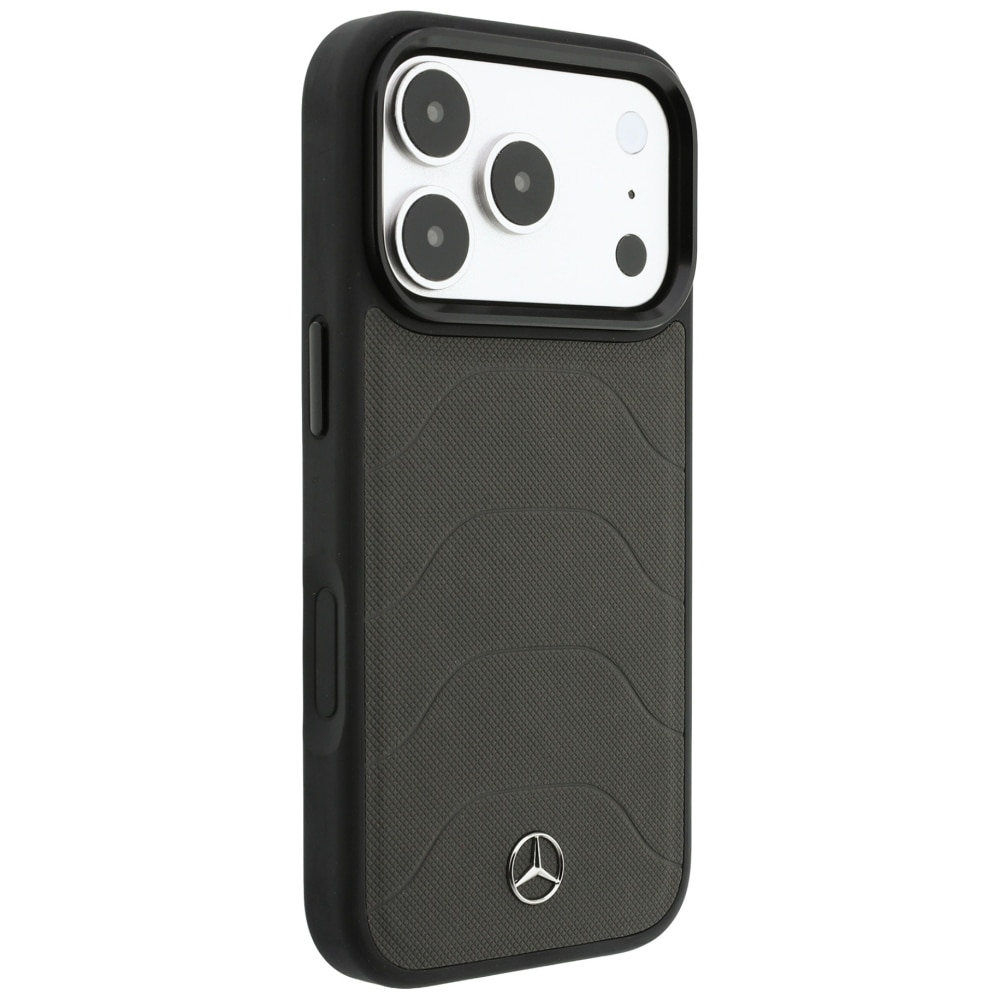 Mercedes læder-mesh-etui med sløjfe og MagSafe til iPhone 18 Pro Max / 17 Pro Max – mørkegrå