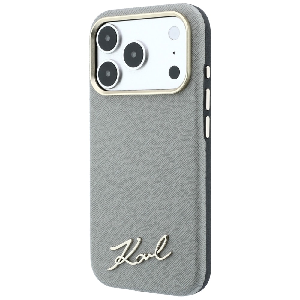 Karl Lagerfeld Saffiano Small Script Metal Logo MagSafe-etui til iPhone 18 Pro / 17 Pro – beige