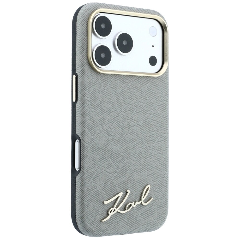 Karl Lagerfeld Saffiano Small Script Metal Logo MagSafe-etui til iPhone 18 Pro / 17 Pro – beige