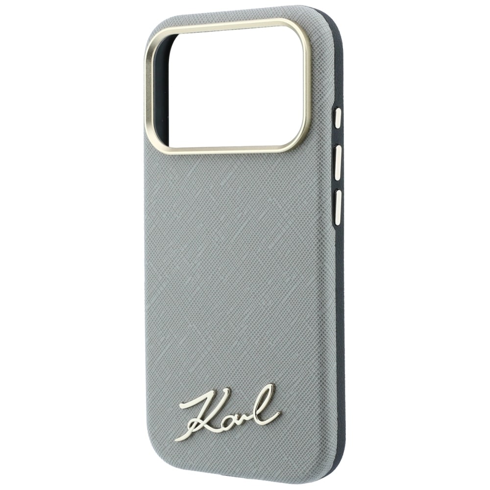 Karl Lagerfeld Saffiano Small Script Metal Logo MagSafe-etui til iPhone 18 Pro / 17 Pro – beige