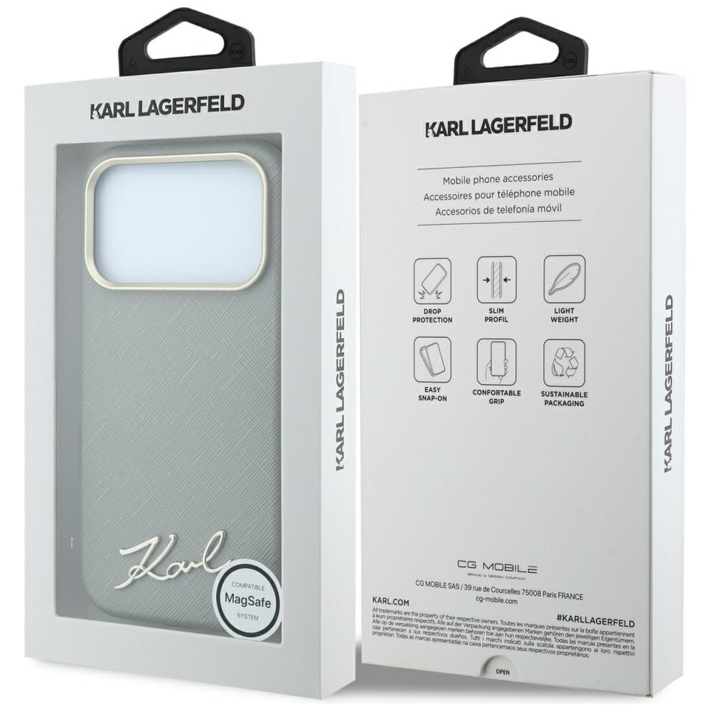 Karl Lagerfeld Saffiano Small Script Metal Logo MagSafe-etui til iPhone 18 Pro / 17 Pro – beige