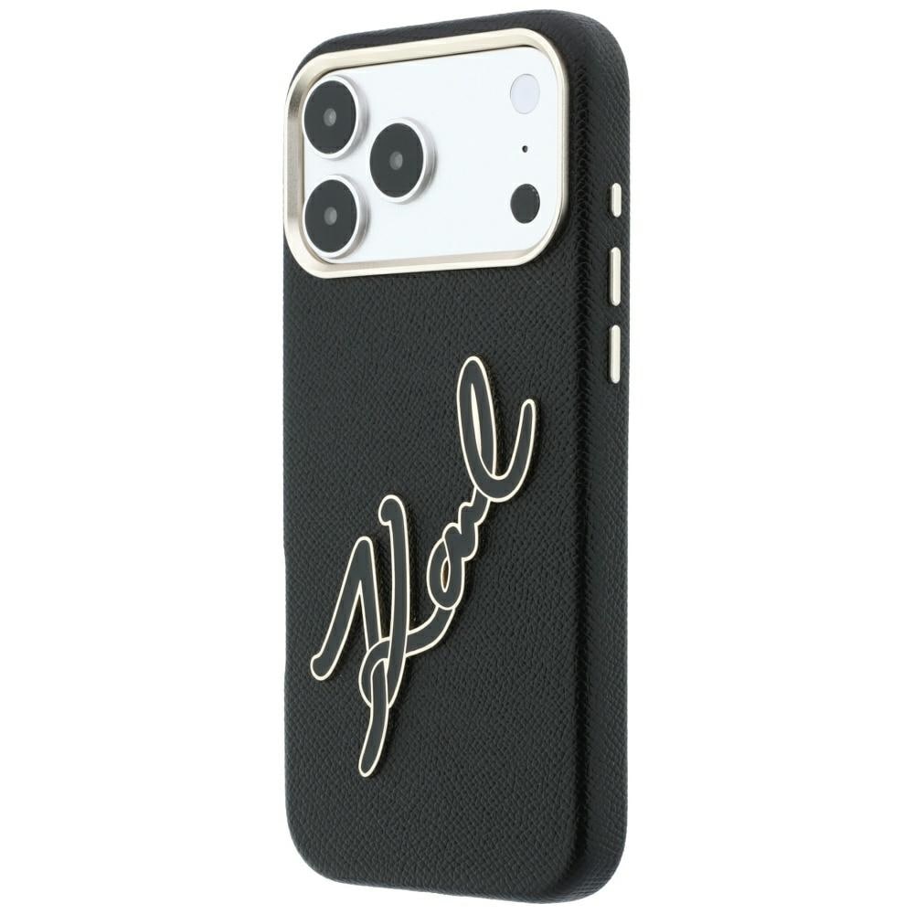Karl Lagerfeld glat, stort etui med signaturlogo i harpiks til iPhone 18 Pro Max / 17 Pro Max – sort