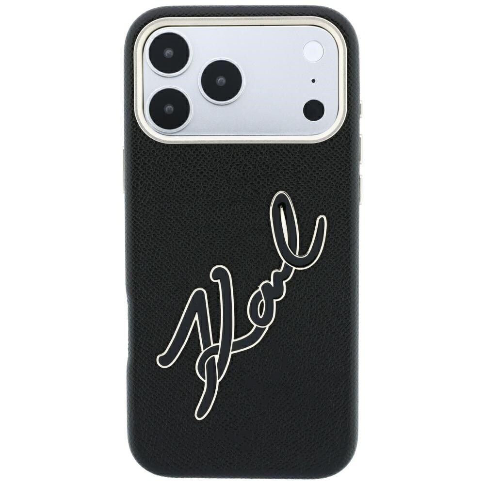 Karl Lagerfeld glat, stort etui med signaturlogo i harpiks til iPhone 18 Pro Max / 17 Pro Max – sort