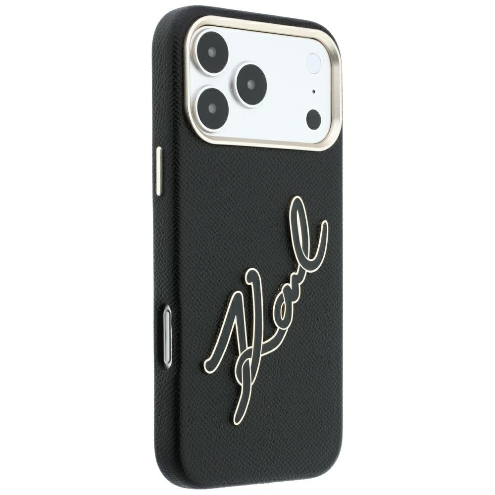Karl Lagerfeld glat, stort etui med signaturlogo i harpiks til iPhone 18 Pro Max / 17 Pro Max – sort