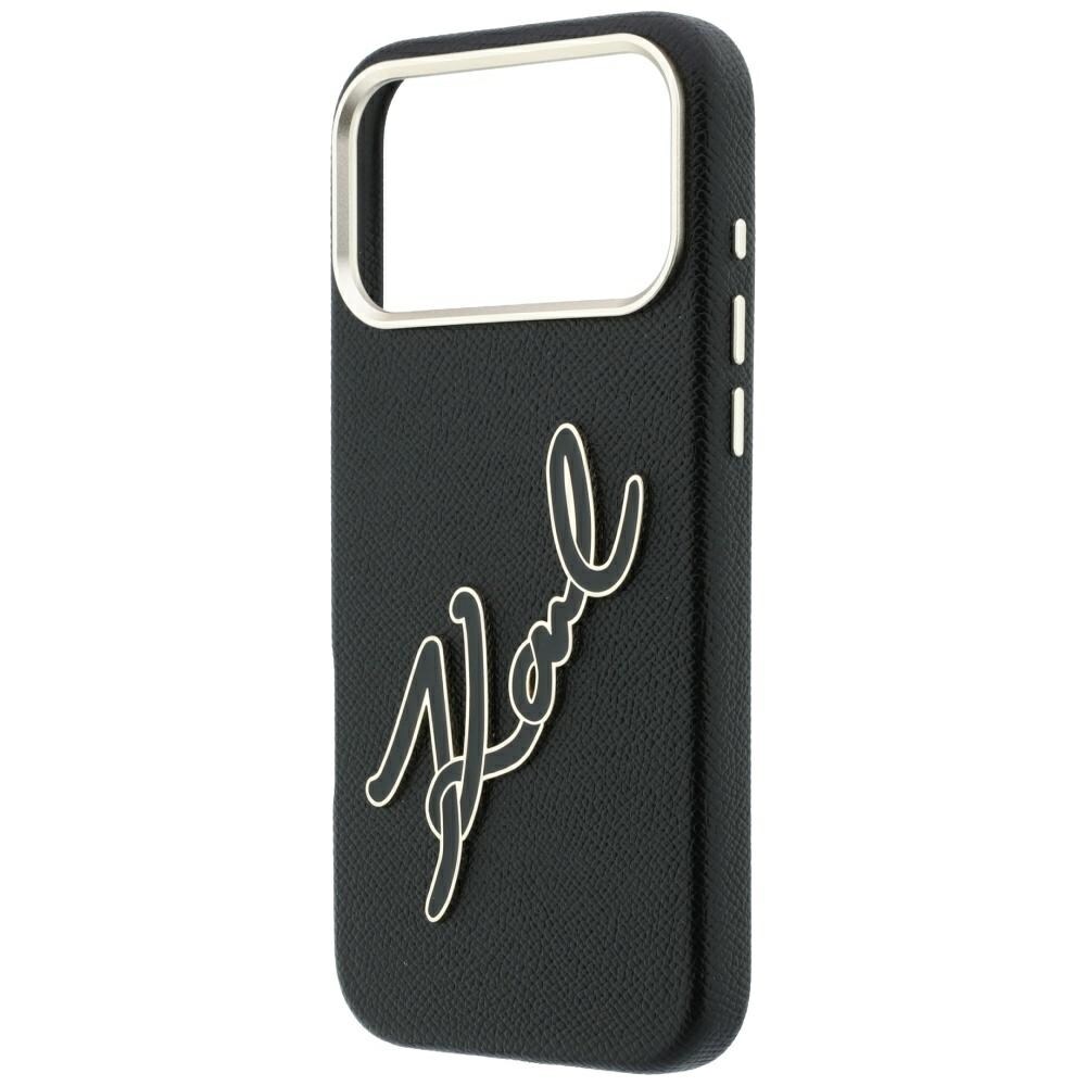 Karl Lagerfeld glat, stort etui med signaturlogo i harpiks til iPhone 18 Pro Max / 17 Pro Max – sort