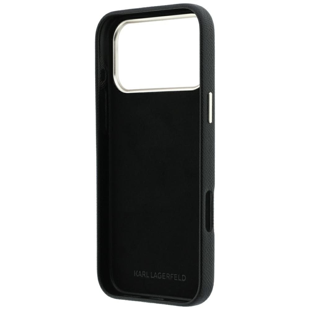 Karl Lagerfeld glat, stort etui med signaturlogo i harpiks til iPhone 18 Pro Max / 17 Pro Max – sort