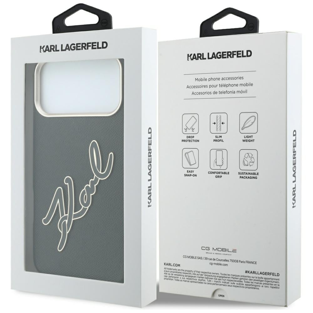 Karl Lagerfeld glat, stort etui med signaturlogo i harpiks til iPhone 18 Pro Max / 17 Pro Max – sort