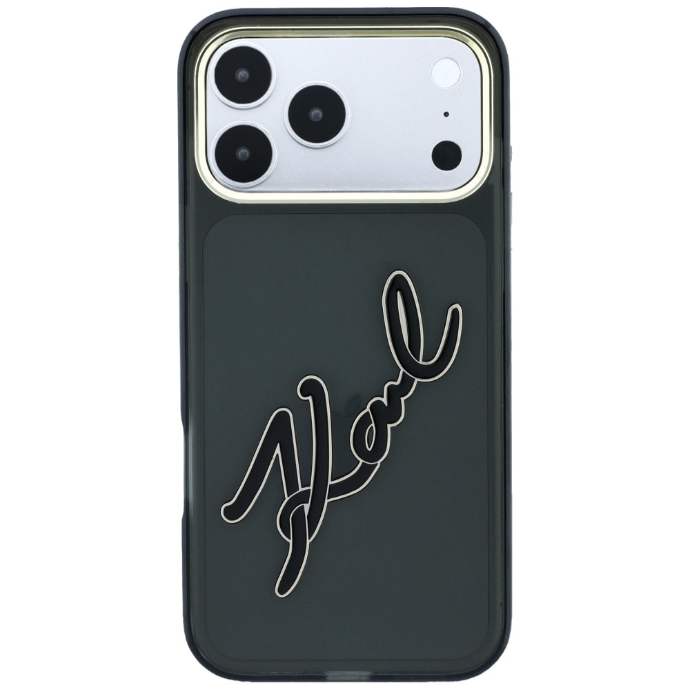 Karl Lagerfeld IML Big Signature-etui i resin og metal til iPhone 18 Pro / 17 Pro – Sort