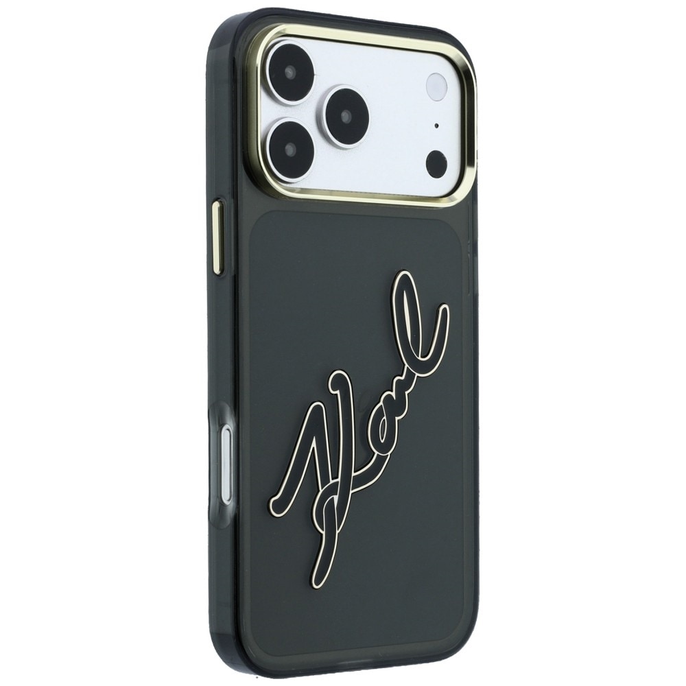 Karl Lagerfeld IML Big Signature-etui i resin og metal til iPhone 18 Pro / 17 Pro – Sort