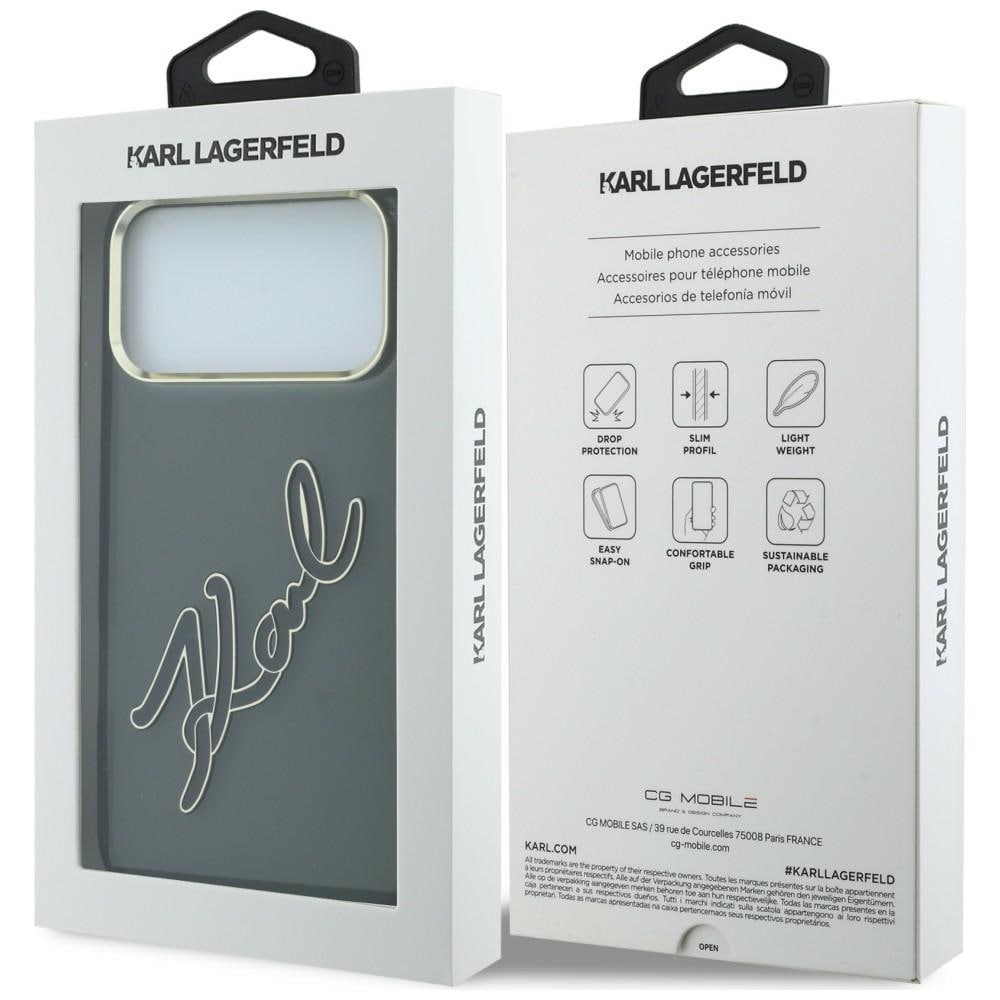 Karl Lagerfeld IML Big Signature-etui i resin og metal til iPhone 18 Pro / 17 Pro – Sort