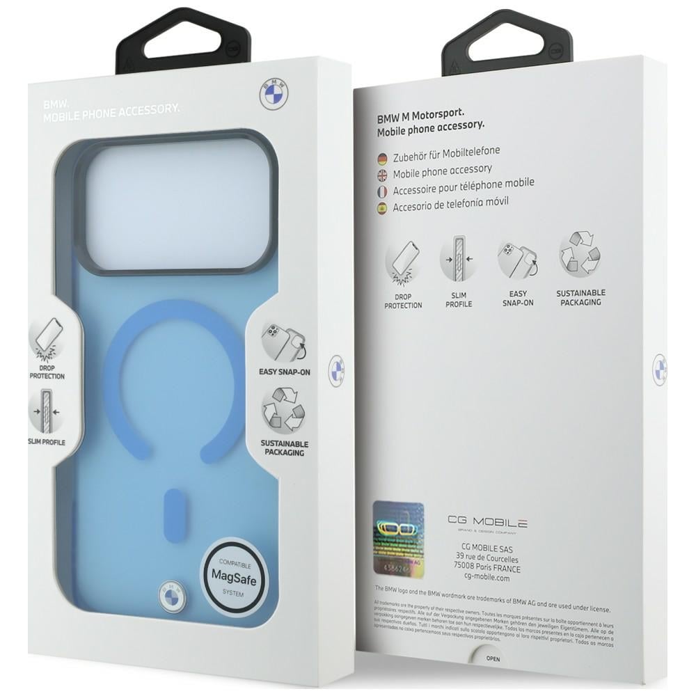 BMW Sign MagSafe-etui med frostet IML og metal-logo til iPhone 18 Pro / 17 Pro – Blå