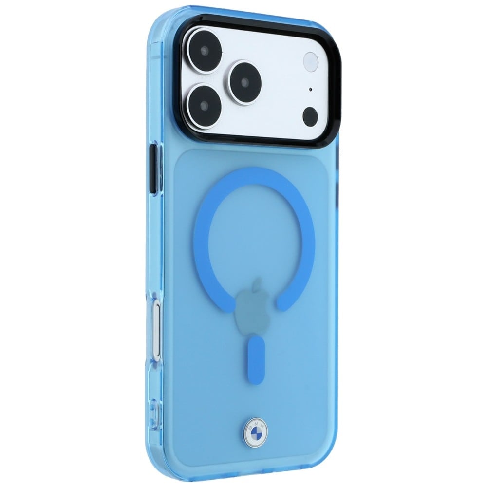 BMW Sign MagSafe-etui med frostet IML og metal-logo til iPhone 18 Pro Max / 17 Pro Max – Blå