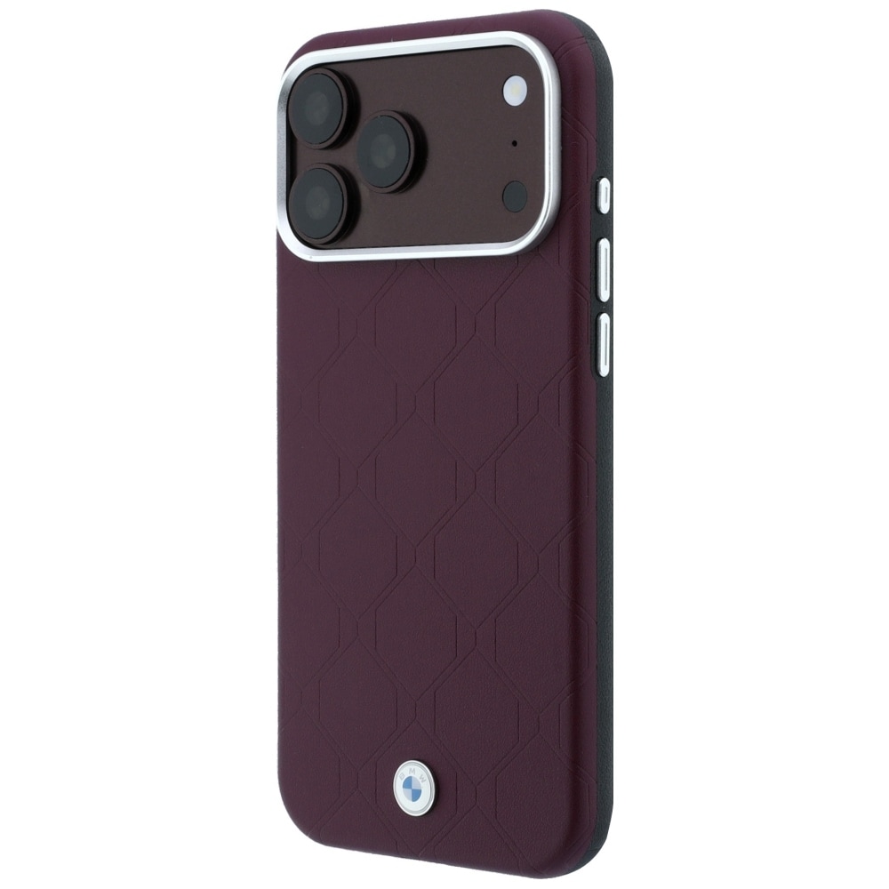 BMW Sign MagSafe-etui med præget, quiltet metal-logo til iPhone 18 Pro Max / 17 Pro Max – burgunder